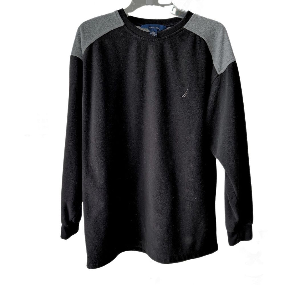 Nautica Pullover Fleece Crew Neck Black Gray Long Sleeve Sweater Men’s Sz L - Picture 3 of 8
